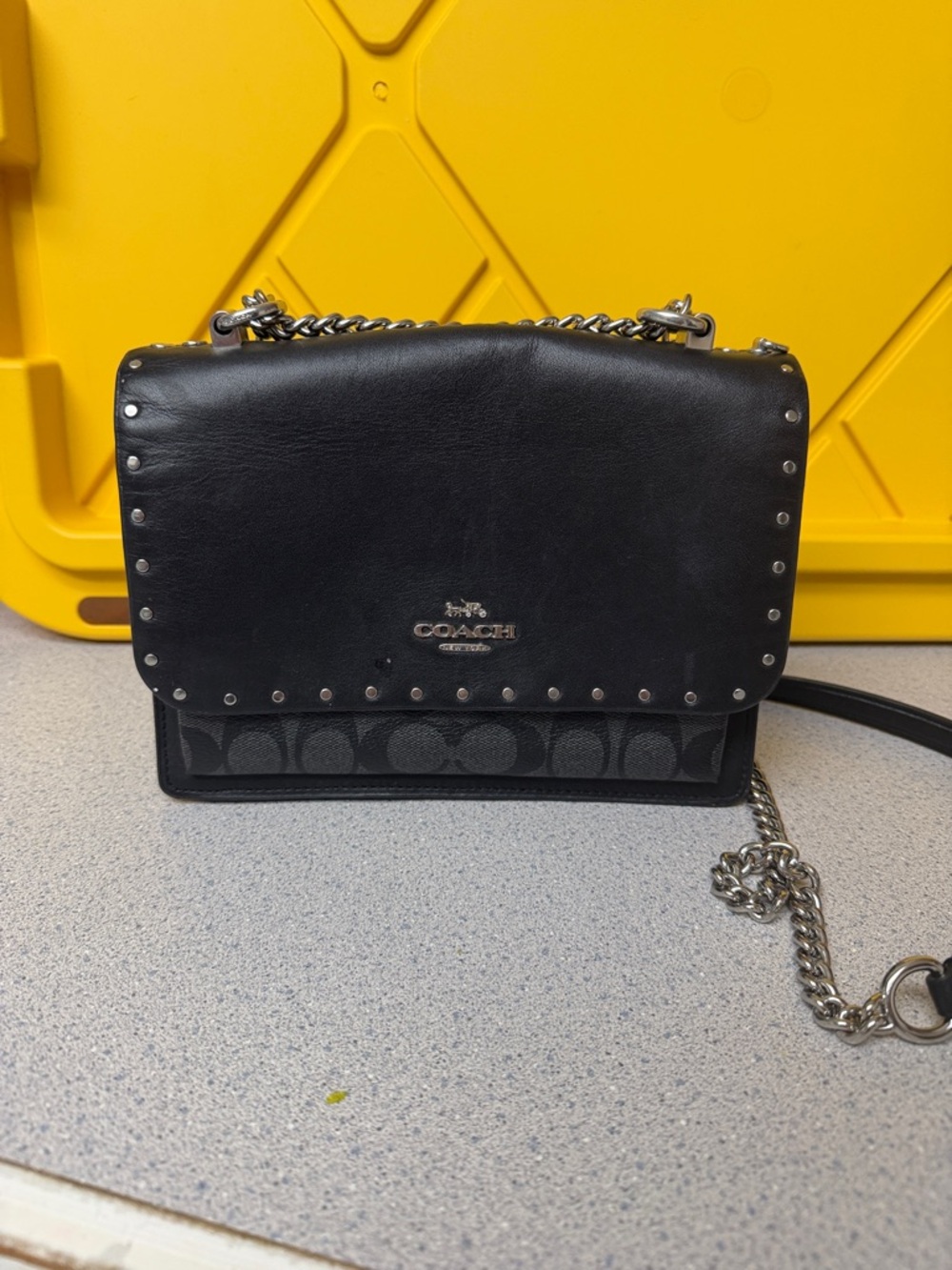 Coach Klare Crossbody Bag Black Studded Signature Chain Crossbody